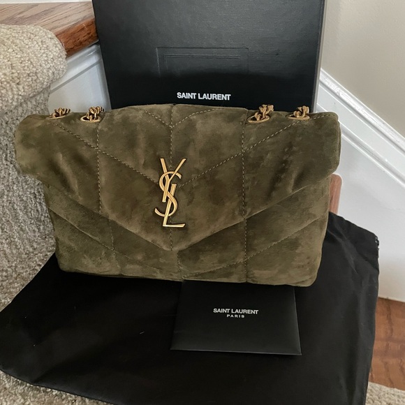 Yves Saint Laurent Toy Puffer Handbag Loden Green Suede BRAND NEW with Box - Picture 9 of 14